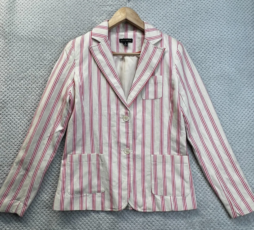Willi Smith Blazer Womens Linen Blend Ivory Stripped Jacket Work Office Size 6 - Image 2 of 4