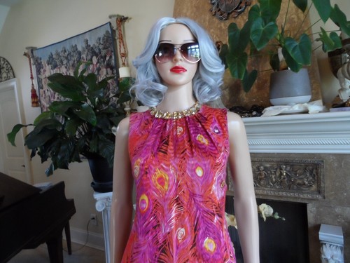 Tory Burch Pink/Red Feather Print Silk Blend Shift Dress Size 2 - Picture 5 of 20