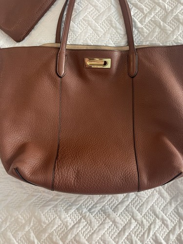 ivanka trump handbag leather PEBBLE tote bag brown w/ gold accents & makeup bag - Picture 2 of 13