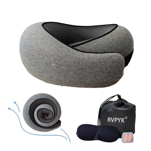 Travel Neck Pillow for Airplanes, 100% Pure Memory Foam Travel Pillow, 360°