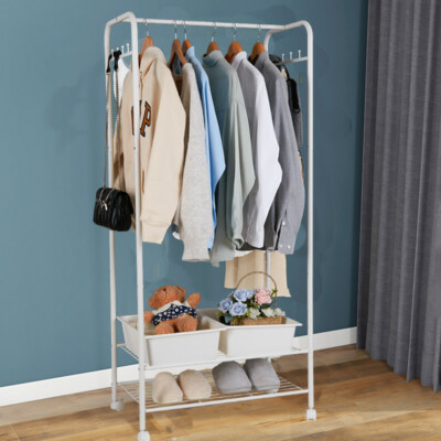 Portable Clothes Rack Garment Hanging Stand Closet Storage Shelf for  Compartment