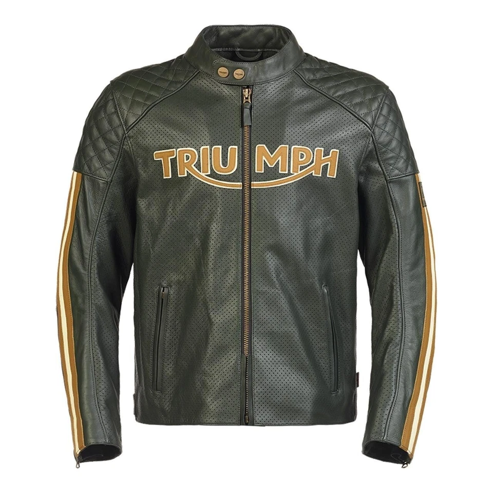 Chaqueta de cuero Triumph para carreras de motocicletas para hombre Chaqueta de cuero de vaca CE Foto 2 de 4