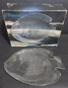 Vintage Arcoroc France Poisson Fish Plates X 6 Tempered Glass Boxed Ebay