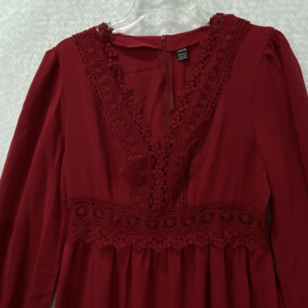 Shein Maxi Dress Empire Waist Tiered Long Sleeve Lace Waist Inset Woman's L Red | eBay Shein Maxi Dress Empire Waist Tiered Long Sleeve Lace Waist Inset Woman's L Red | eBay