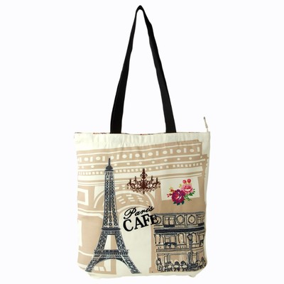 Sac Cabas Femme Toile Imprimée Flamant Rose - Bottom En PU - Marron Anses - Pinaken
