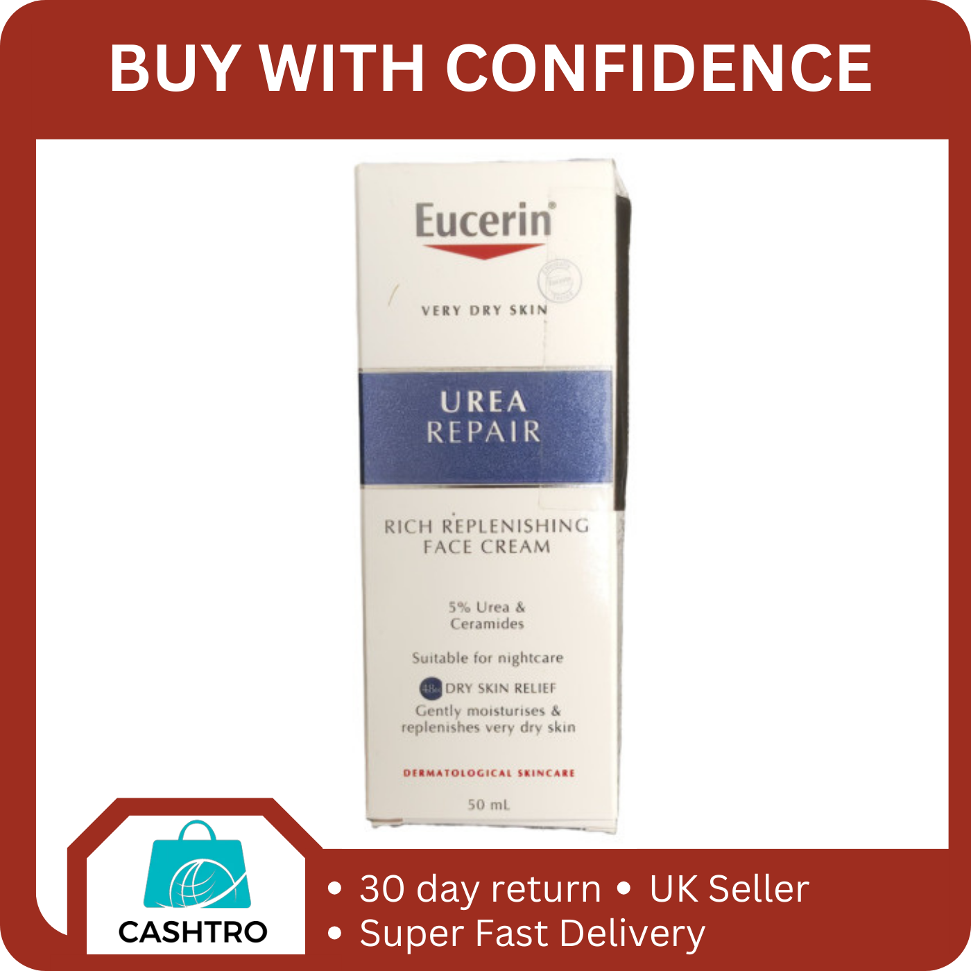 2 X 50ml Eucerin 5 Urea Repair Rich Replenishing Face Cream for Dry