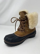Crocs Allcast Luxe II Boots Women’s 7 Brown Leather Waterproof Duck Snow - EUC