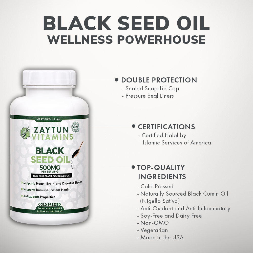 Zaytun Vitamins Halal Black Seed Oil, Cold Pressed, 3Pack, Certified
