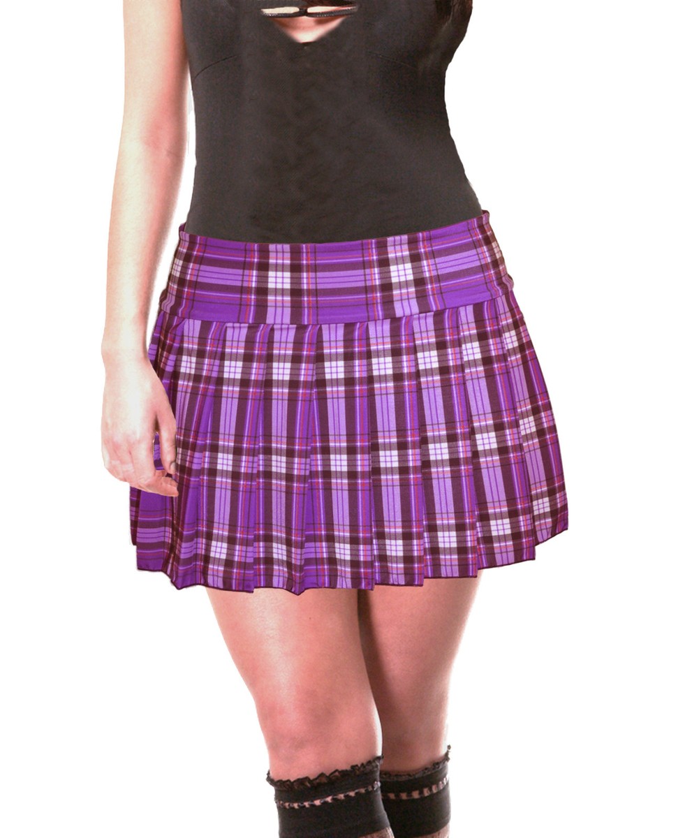 REGULAR MINI Spandex Skirt Plaid Pleated (LycraPurple) | eBay