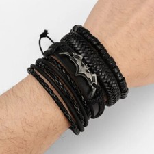 Leather Beaded Black Bat Bracelet 4Pcs/Set 