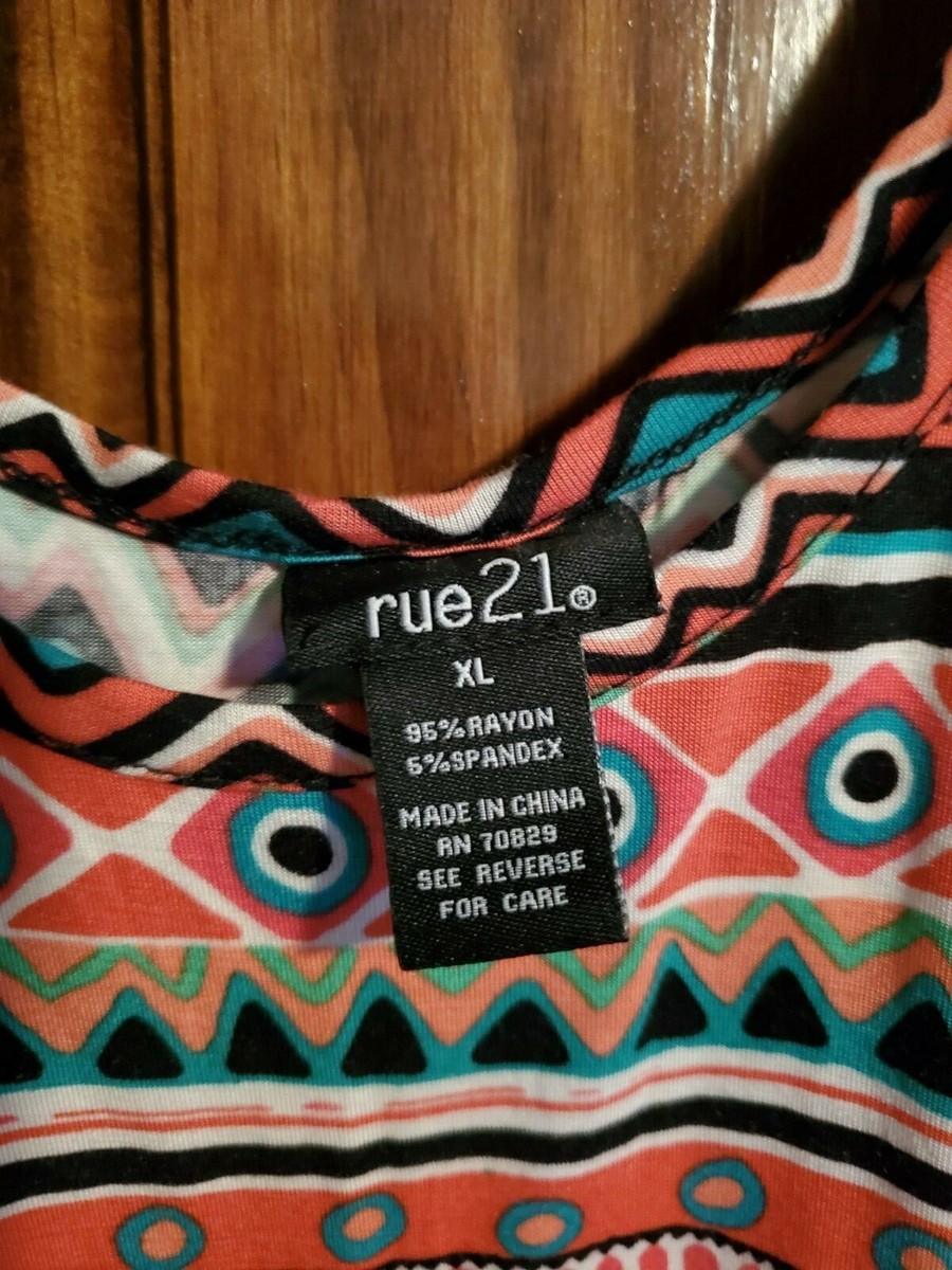 Rue 21 NWOT Womens Juniors Hot Pink Geometric Aztec Shirt Size XL - Main Image