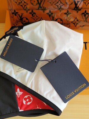 LOUIS VUITTON SWIM TOP RACERBACK BLACK RED CROP TOP BIKINI SIZE 44