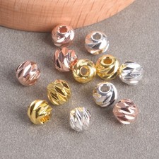 Round Carved 3mm 4mm 5mm 6mm 8mm Gold Silver Brass Metal Loose Spacer Beads Lot