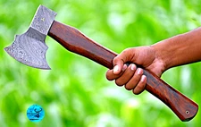 AXE HANDMADE FORGED DAMASCUS STEEL BLADE AXE  INTEGRAL TOMAHAWK WOOD HANDLE 554
