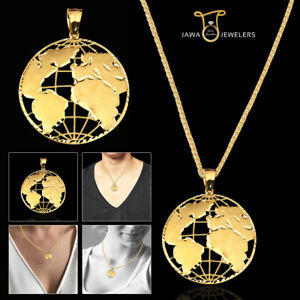 10K Yellow Gold Diamond Cut World Globe Map Charm Pendant Men Women | eBay