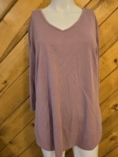 SEG'MENTS Pullover Blouse Women Large Rose Pink 3/4 Sleeve Shirt V-Neck Stretch