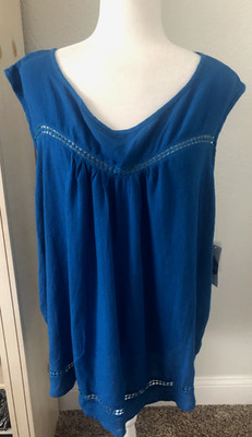 New 3X GREAT NORTHWEST INDIGO Blue XXXL Crinkle Crochet Tunic TANK TOP Blouse