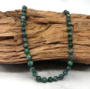 Authentic Ruby Zoisite Necklace 18” 8mm Hand Knotted 18K Gold Plated Clasp Beads