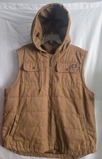 WRANGLER WORKWEAR Mens Vest Brown Insulated Hooded Canvas Duck Full Zip Size 2XL