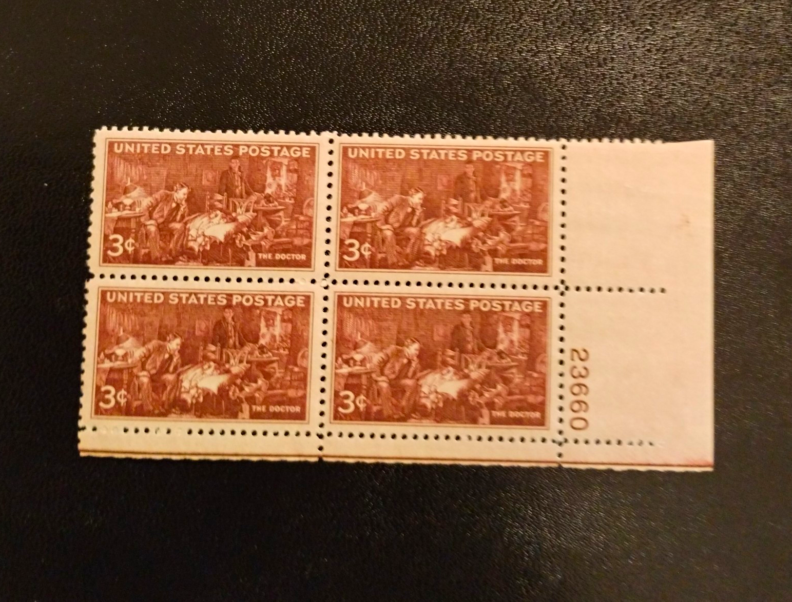 United States The Doctor Medical 3¢ Brown Plate Block of 4 #23660 Uncertified