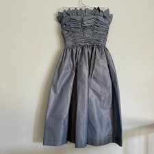 VICTOR COSTA VTG 80s Silver Taffeta Corset Dress Sz 4 Formal Cocktail Princess