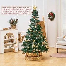 Handcrafted Rattan Xmas Tree Skirt, Woven Hyacinth Wicker Christmas Tree Collar