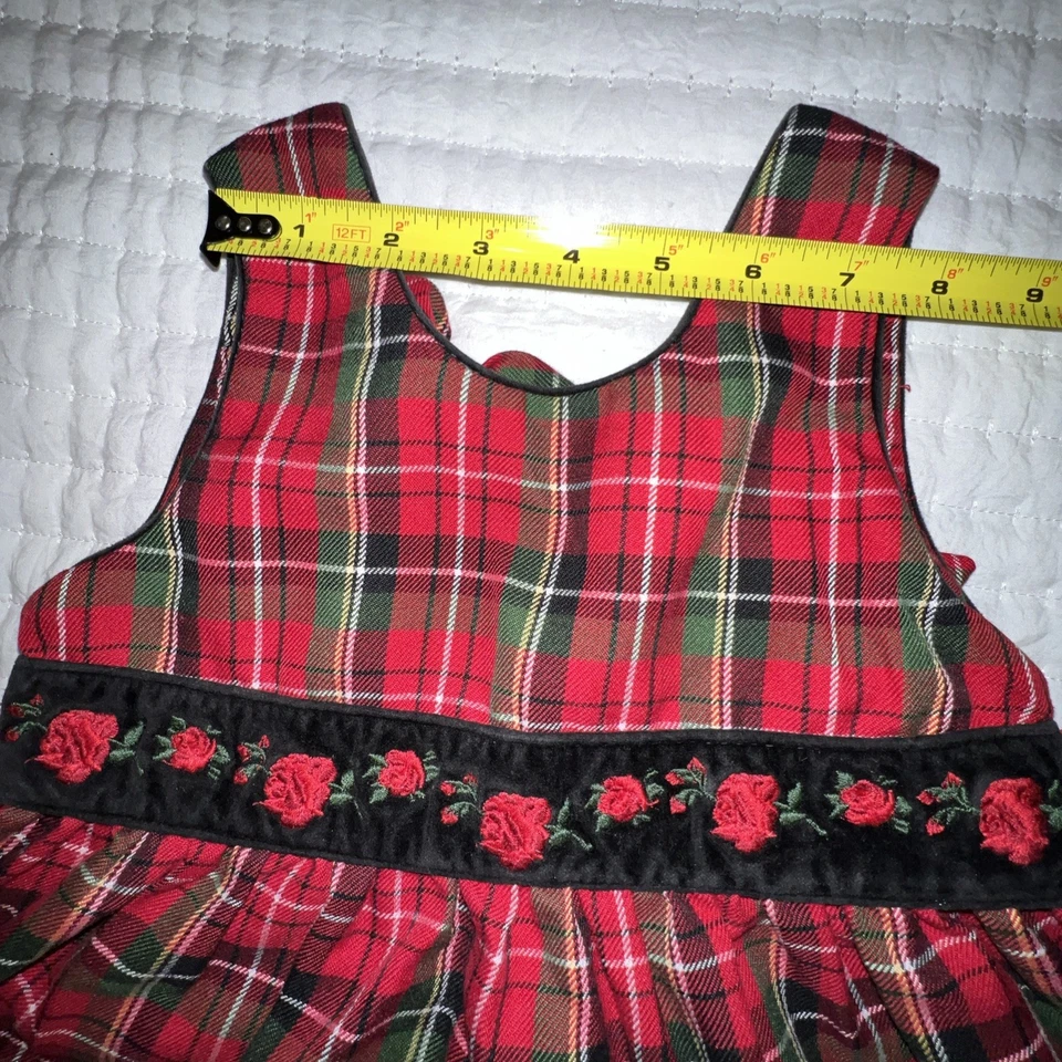 Heartstrings Dress Girls 4T Red Tartan Plaid Sleeveless Belted heavyweight cute - Image 2 of 4