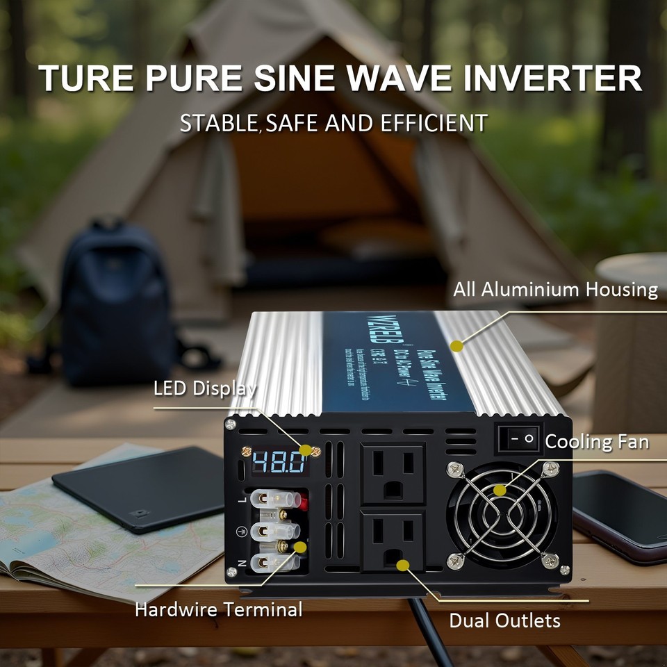 WZRELB 4000W 48VDC to 120VAC Pure Sine Wave Power Inverter RV car home ...