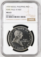 PHILIPPINES 1970 NICKEL PISO POPE PAUL VI VISIT COMMEMORATIVE NGC MS 63