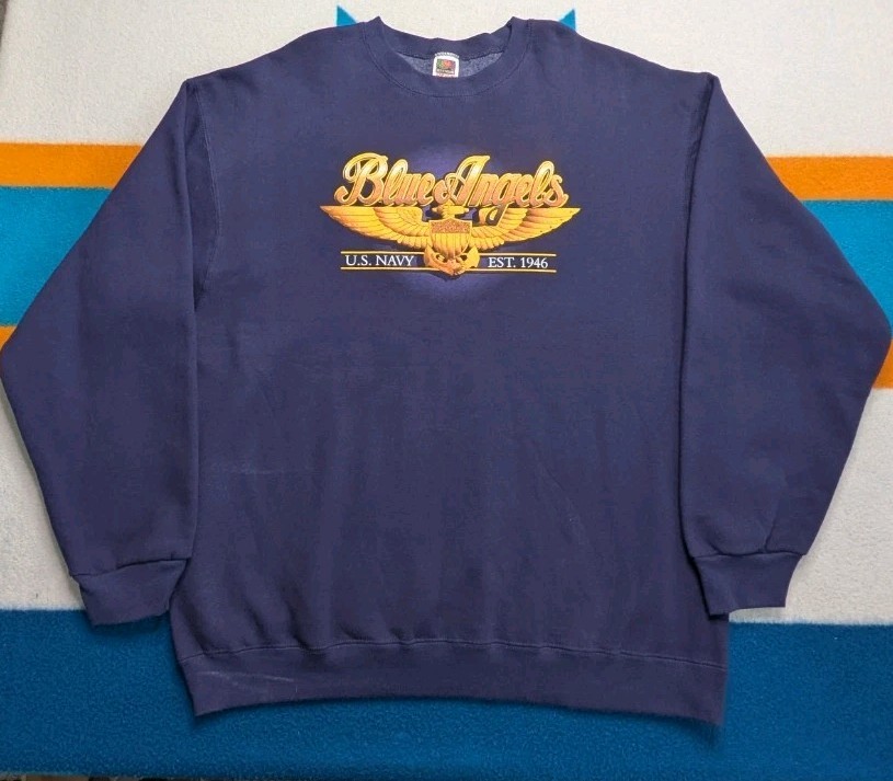 Vintage Blue Angels US Navy Fighter Jet Military Crewneck Sweatshirt Size 2XL