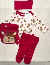 KOALA BABY 4 piece set dark pink/cream DEER/FLORAL motif size NEWBORN