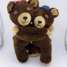 Vintage 1977 Dakin Nature Babies Hugging Boy  Girl Bears Plush Set 10 inch
