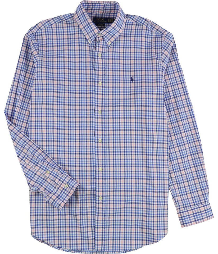 Camisa de vestir Ralph Lauren para hombre Performance sarga abotonada, azul, cuello XL