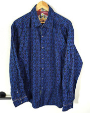 Robert Graham Silk Blend Woven Geometric Blue Shirt Mens Size XL
