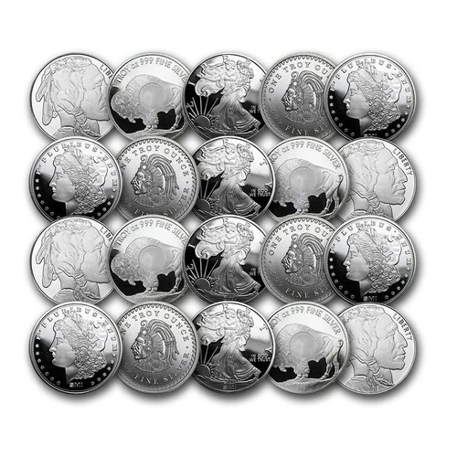 1 oz Silver Round - Secondary Market - Lot of 20 Rounds .999 Silver Random Brand