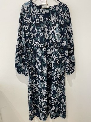 Lily & Me Juniper Dress Clover Navy Size 10 Floral Midi Long Sleeves RRP £60