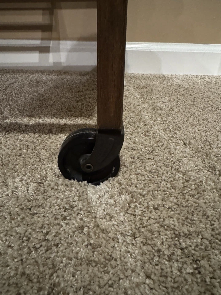 VTG Mid Century Danish Modern Atomic 2-Tier Walnut Wood Bar Media Cart On Wheels - Image 4 of 4