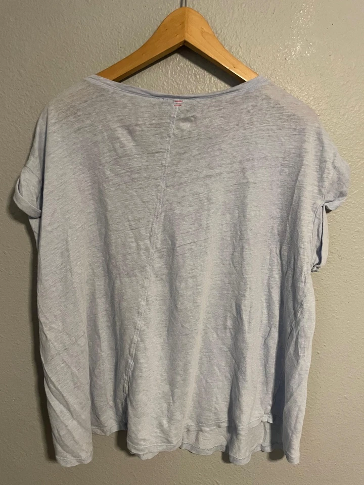 Hatch Shirt Womens Size 1 Small Light Blue Linen Rolled Sleeve Relaxed Fit Top - Image 2 of 4