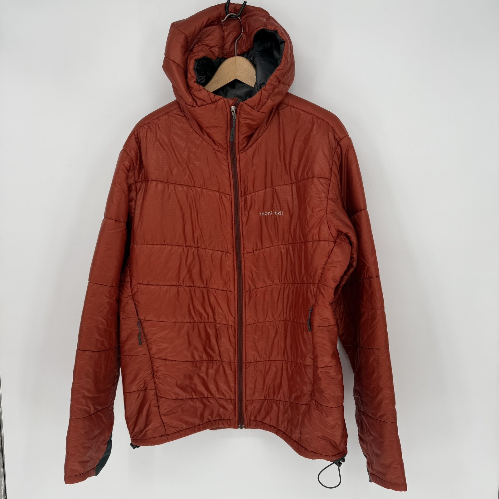 Mont-Bell Rust-Brown Lightweight Hood Jacket Men XL Thermawrap #2301405 Rare VTG