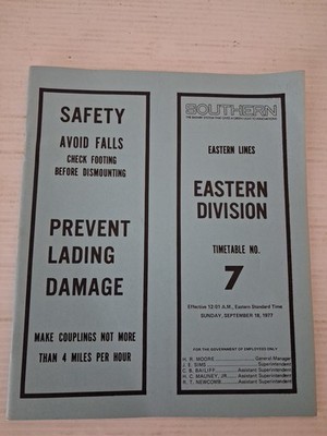 SOUTHERN RAILWAY Eastern DIVISION Employee Timetable 7 Sept 1977 Eastern Lines