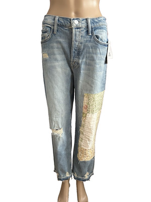 MOTHER x CAROLYN MURPHY Patchwork Tomcat Ankle Undone Hem Jeans W 27 UK 8-10 NEU