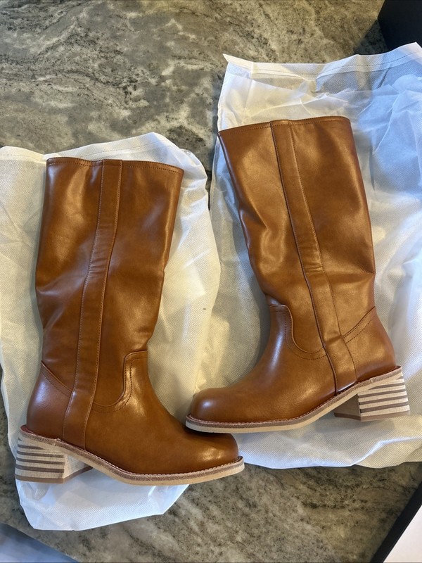 VBDB Saddle Faux Leather Brown Equestrian Riding Boots NIB 6.5