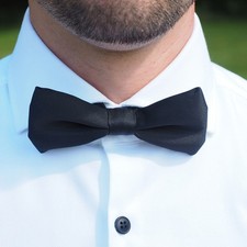 Mens Bow Tie, Pre-tied Banded, Black Formal Wedding Prom