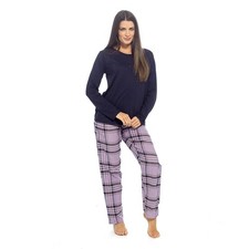 Ladies Jersey Flannel Pyjamas Long Sleeve Top Check Bottoms Pyjama PJ Set 8-22