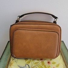 Faux Leather Camel Brown Camera Style Crossbody