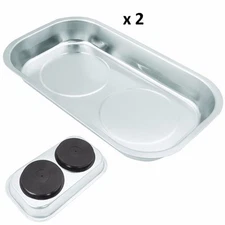 Lot Of 2 9 1/2" X 5 1/2" Stainless Steel Permanent Magnetic Tool Parts Tray