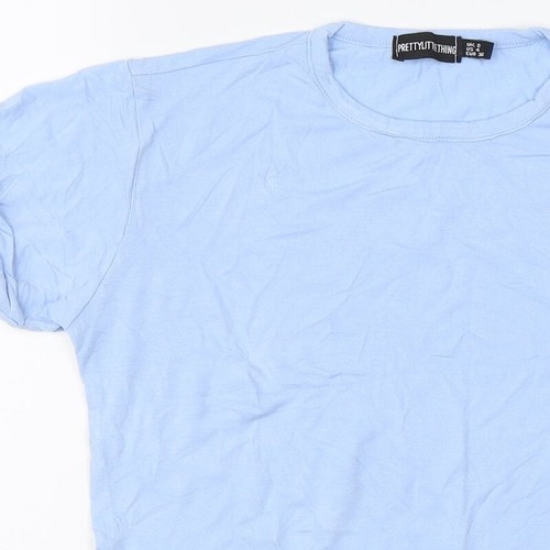 PRETTYLITTLETHING Womens Blue Viscose Blend Cropped Polo Size 8 - Picture 11 of 12