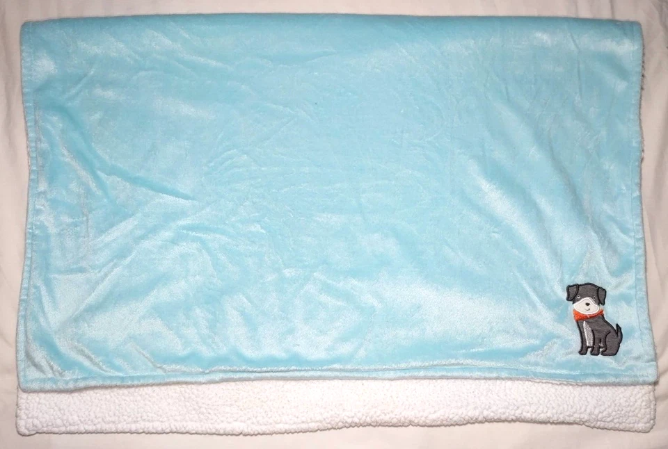 Carter's Blue Puppy Dog Blanket White Sherpa Gray Orange Bandana Aqua Baby Boy - Image 2 of 3