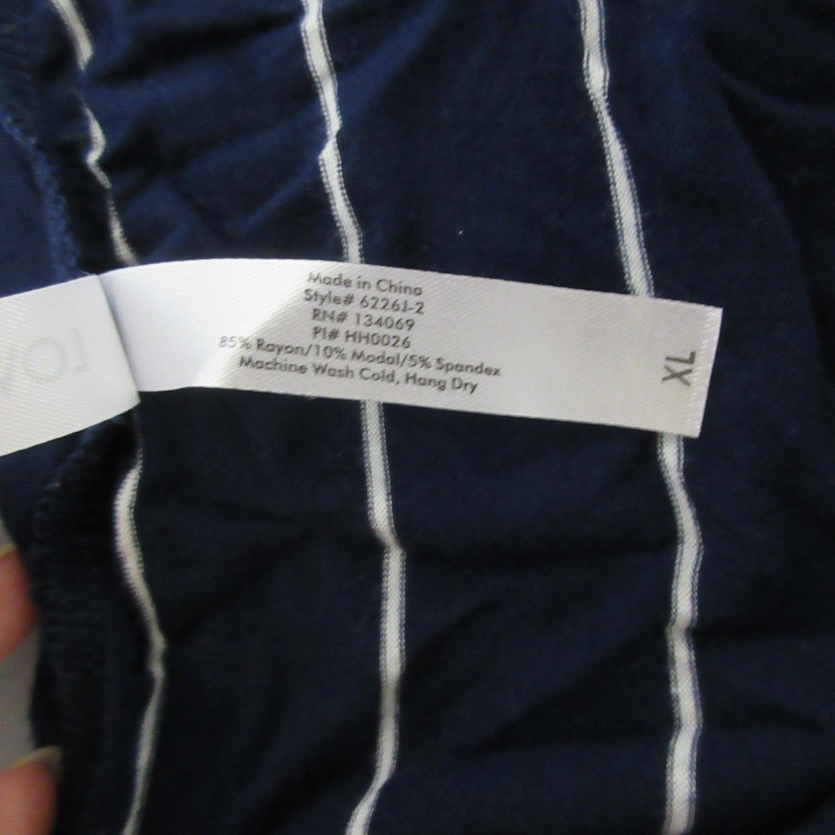 Thankyou！ Love Charm T-Shirt Sz XL Striped Navy White Front Pocket Long
