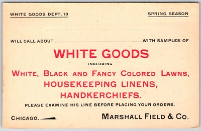 c1910 Chicago Illinois Marshall Field & Co White Goods Postal Card Stationery